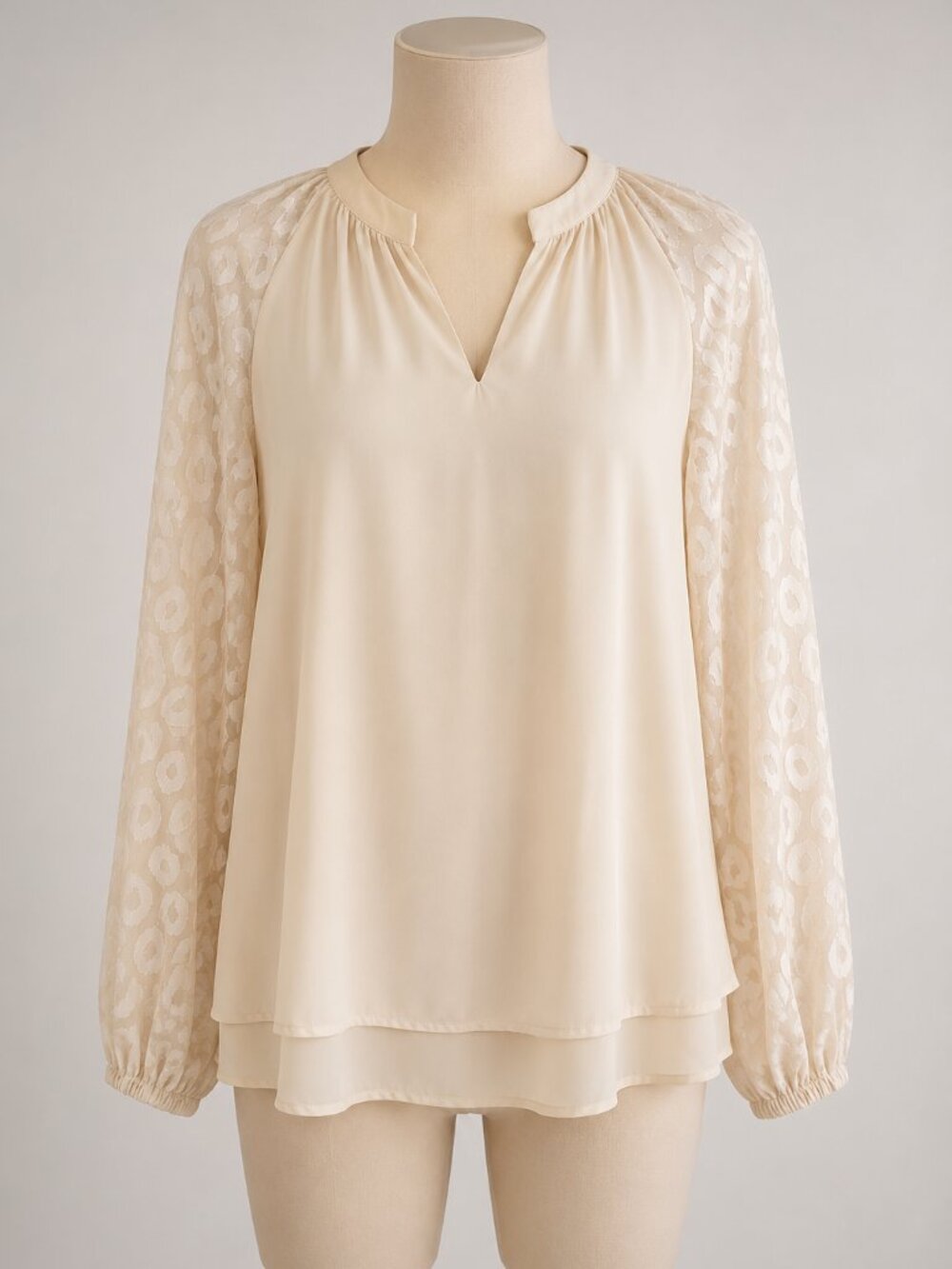 Real Deals Women’s Blouse Small NWT Ivory Sheer Animal Print Balloon Sleeve Top